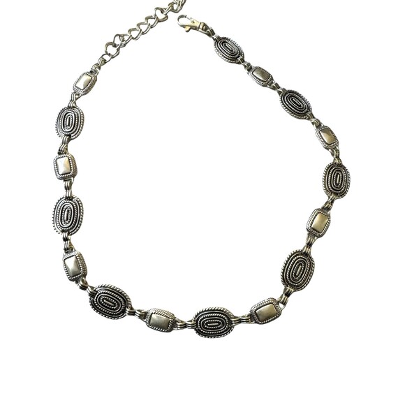 Vintage Brighton Silver Tone Mixed Link Chain Belt Oval Rectangle Textured Med main image 8